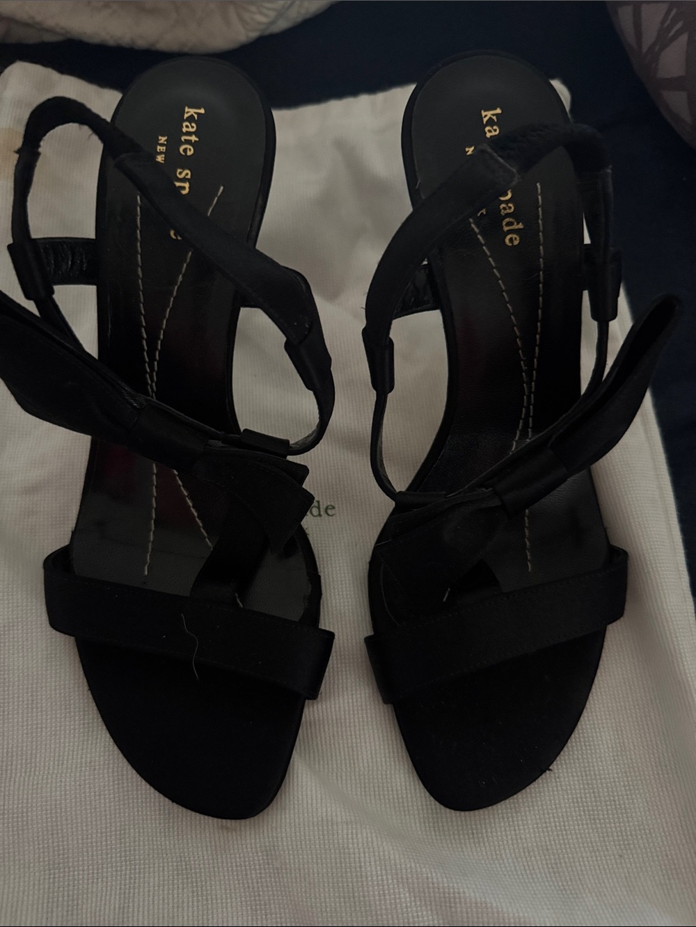kate spade Black Satin Bow Strappy Slingback Heels
